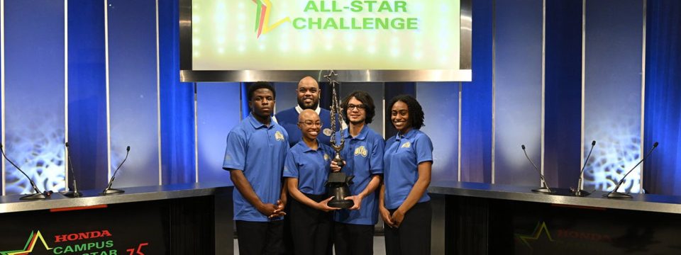 The 2024 Honda Campus All-Star Challenge winning team from Oakwood University, coached by Steven Lai Hing, includes Jonathan Gunthrope, Hannah Browning, Janiah Hinds, and Grayson Mejia. [Photo: Oakwood University]
