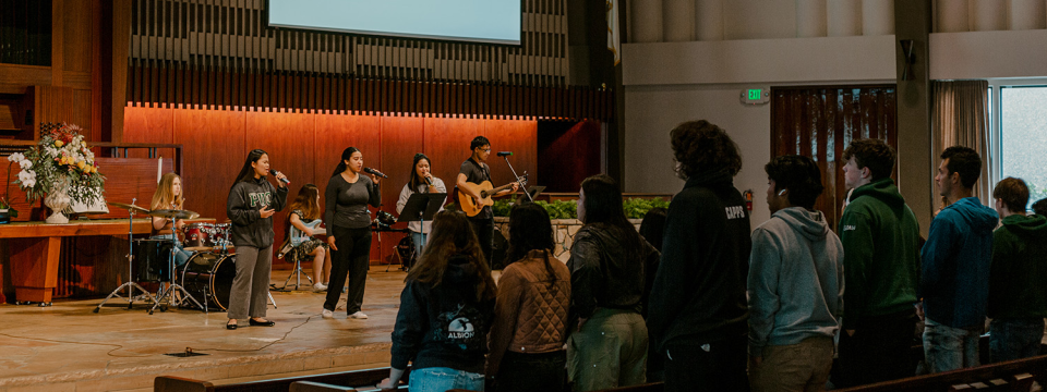 A Connect Ministries team leads praise and worship in the sanctuary at Pacific Union College