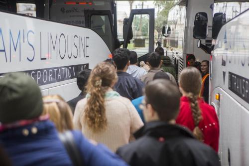 GYC 2018 attendees load into buses for Sunday’s outreach activity in Houston, Texas, United States, on December 31, 2018. [Photo: Seth Shaffer]